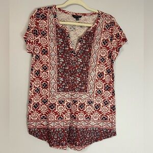 Lucky Brand Red and White Patterned Blouse, Size S